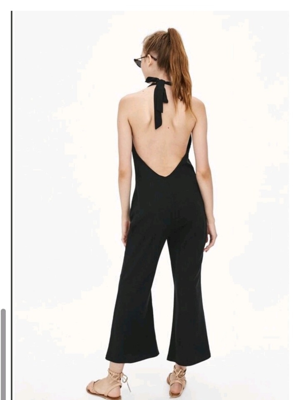 Zara Black Backless Halter Wide-Leg Jumpsuit
